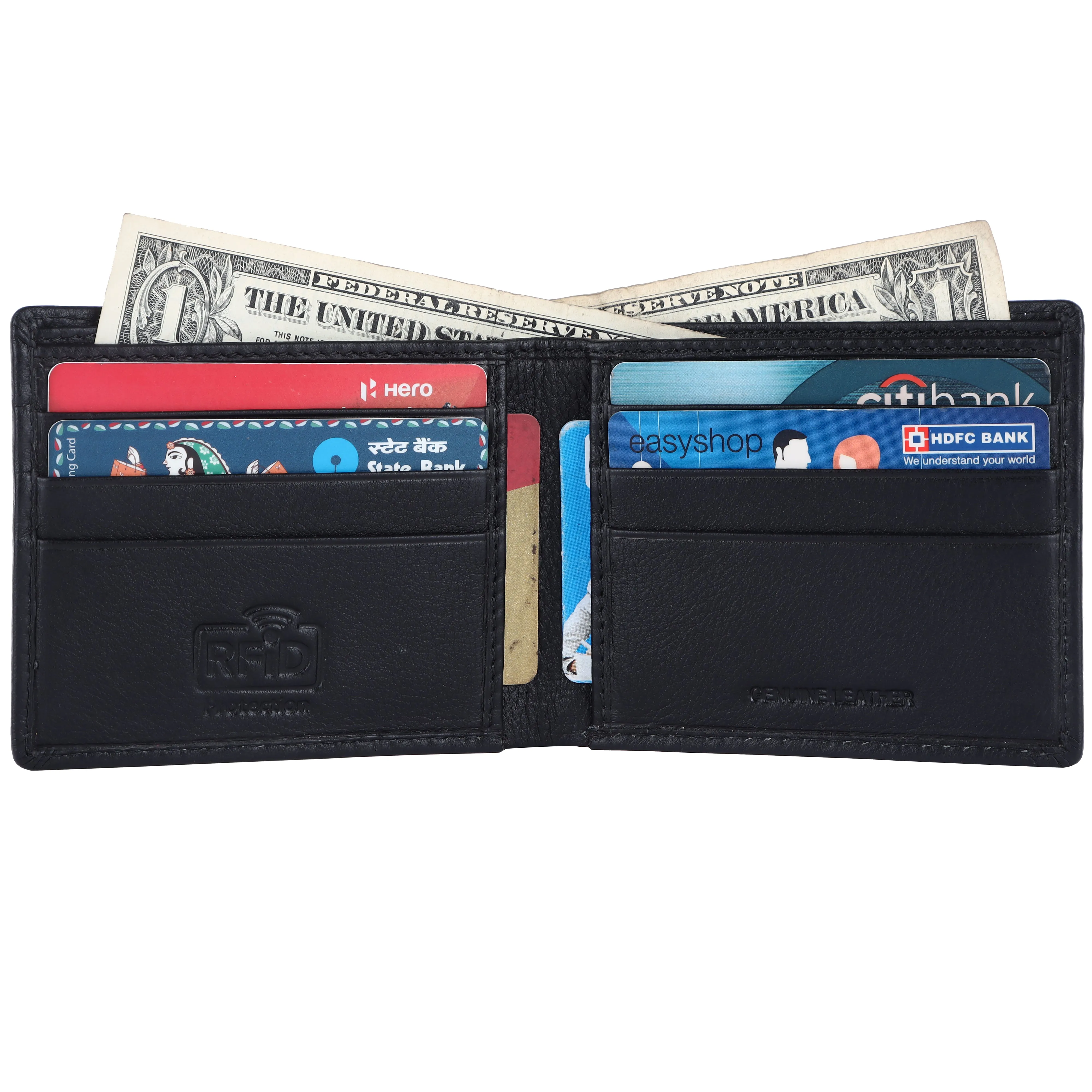 Genuine Napa Leather Bi-Fold Wallet for Men - RFID Protected - 6 Card Slots, 2 Hidden Pockets, 2 Currency Slots - Gift for Him