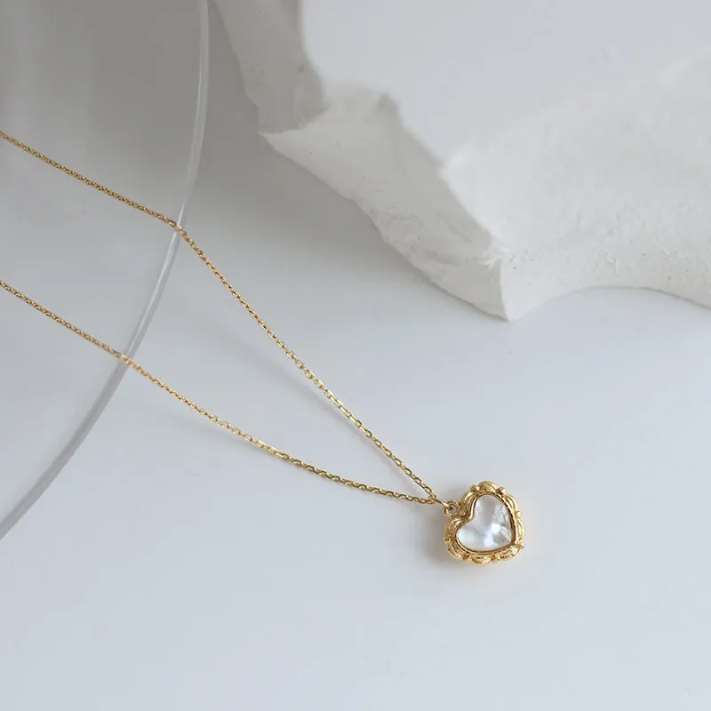 Gold Framed Heart Cystal Chain Pendant Necklace