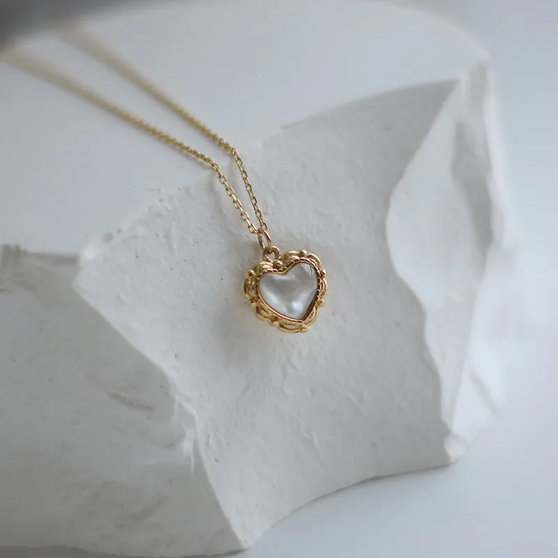 Gold Framed Heart Cystal Chain Pendant Necklace