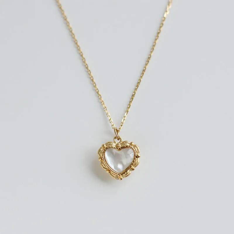 Gold Framed Heart Cystal Chain Pendant Necklace