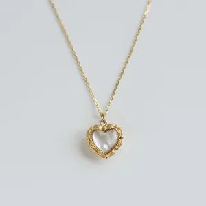 Gold Framed Heart Cystal Chain Pendant Necklace