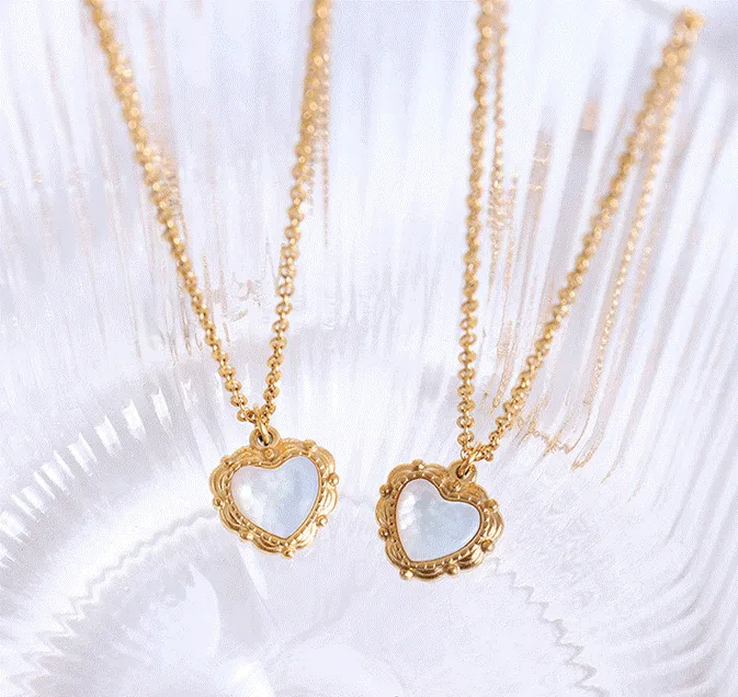 Gold Framed Heart Cystal Chain Pendant Necklace