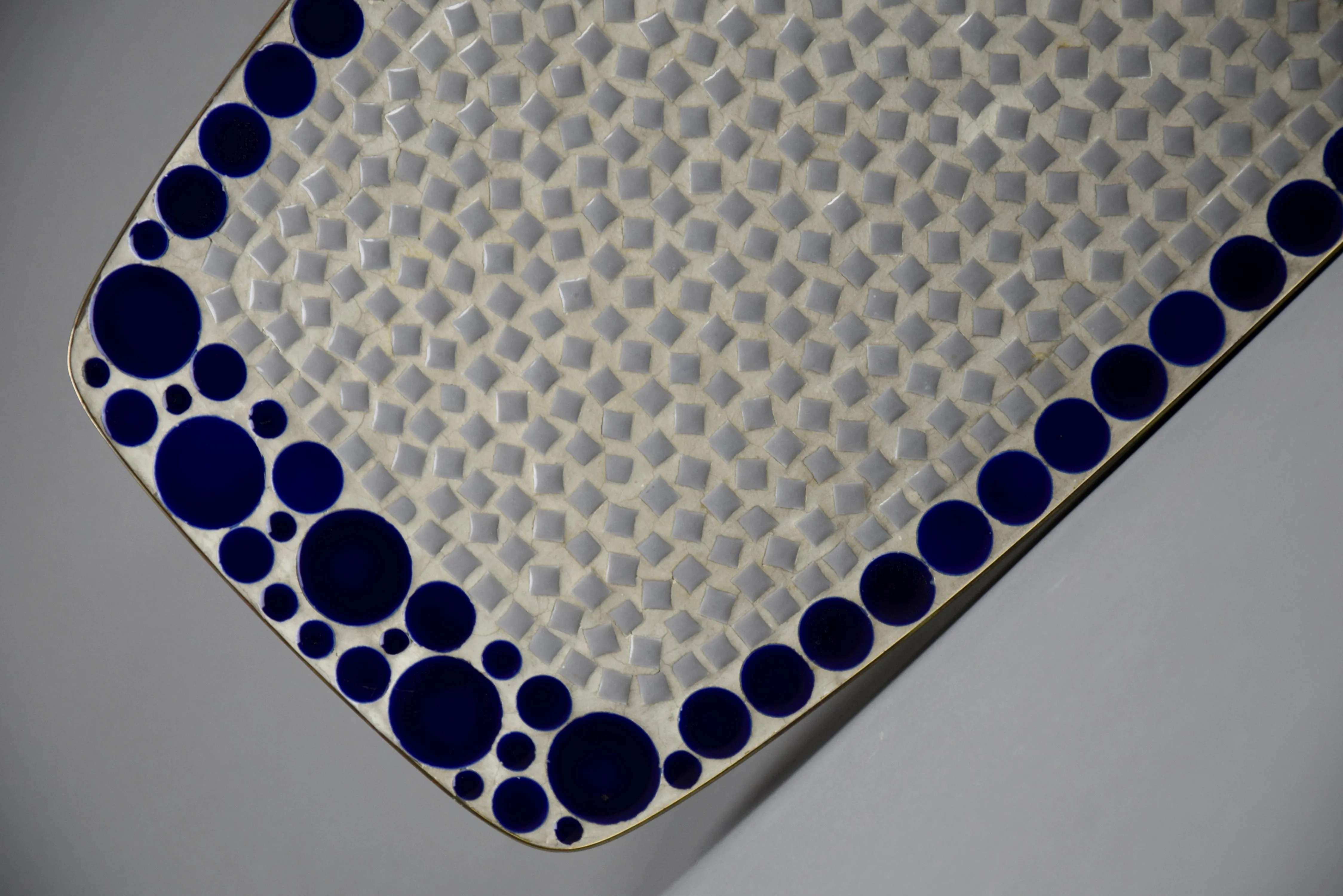 Grey and Blue Glass Mosaic Brass Mid-Century Modern Side Table