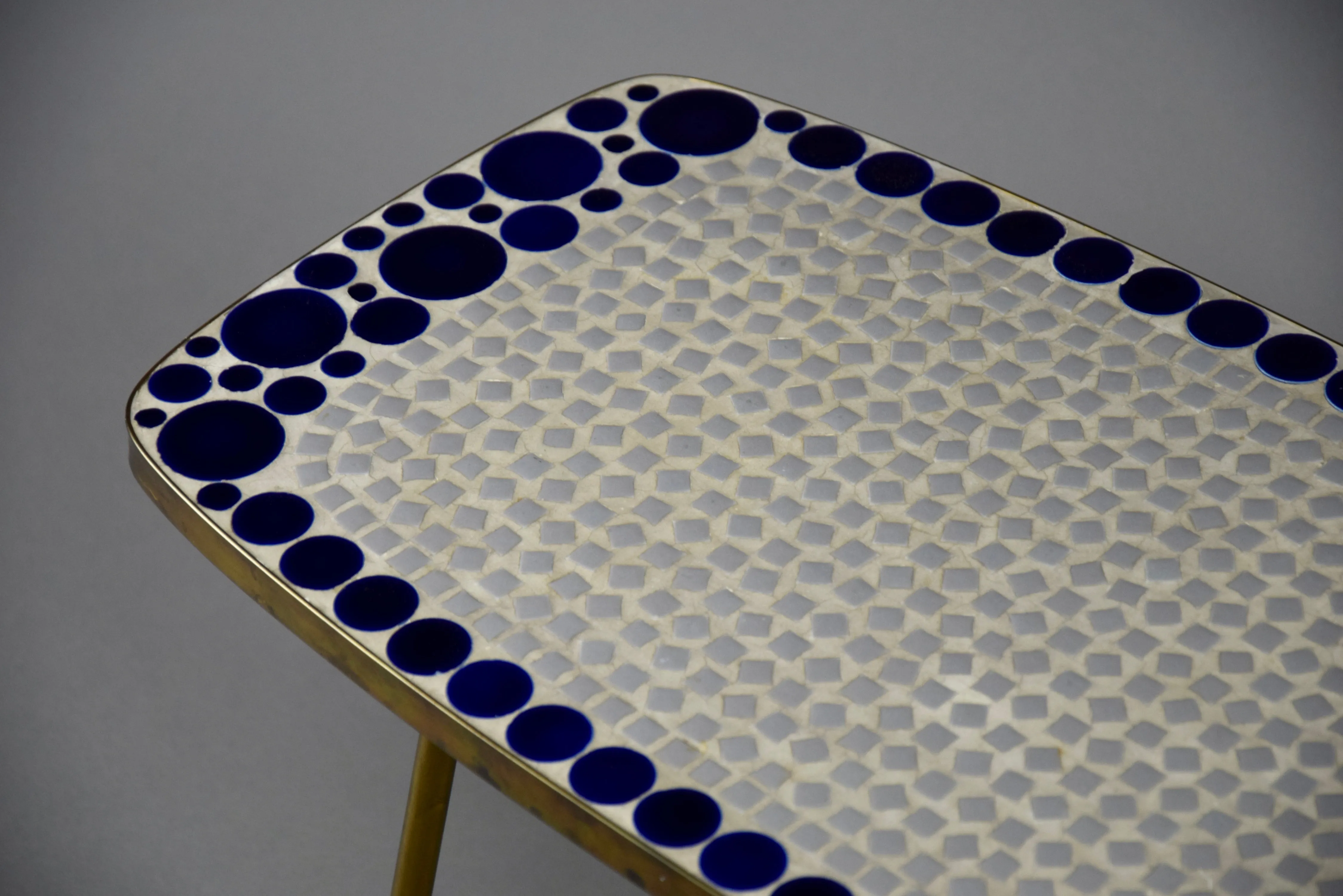 Grey and Blue Glass Mosaic Brass Mid-Century Modern Side Table