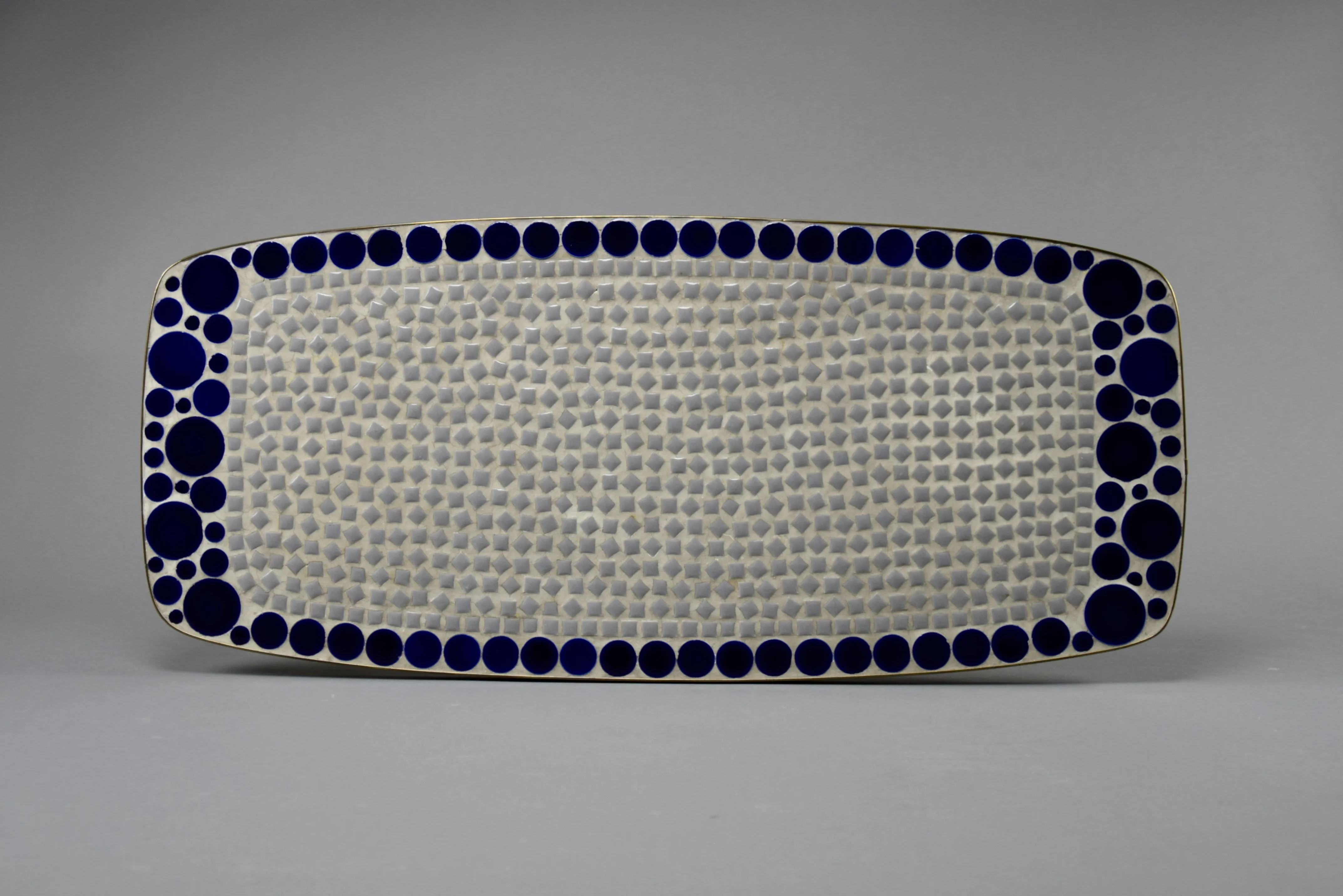 Grey and Blue Glass Mosaic Brass Mid-Century Modern Side Table