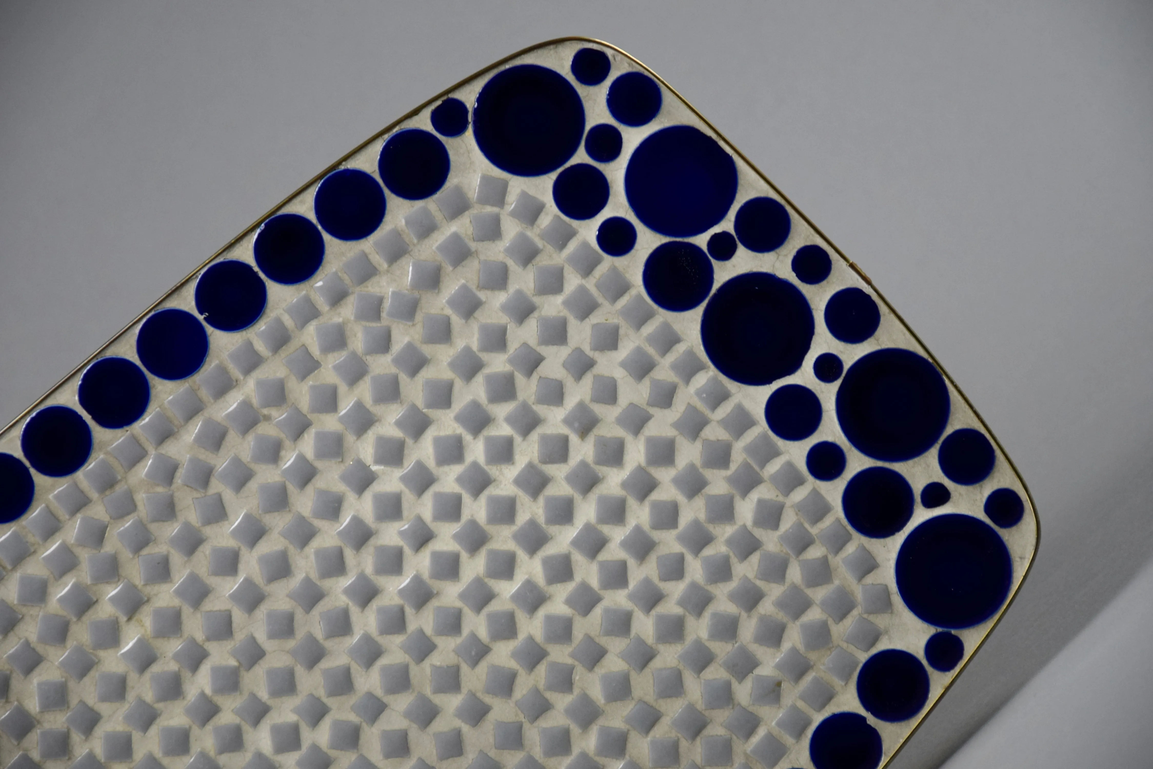 Grey and Blue Glass Mosaic Brass Mid-Century Modern Side Table