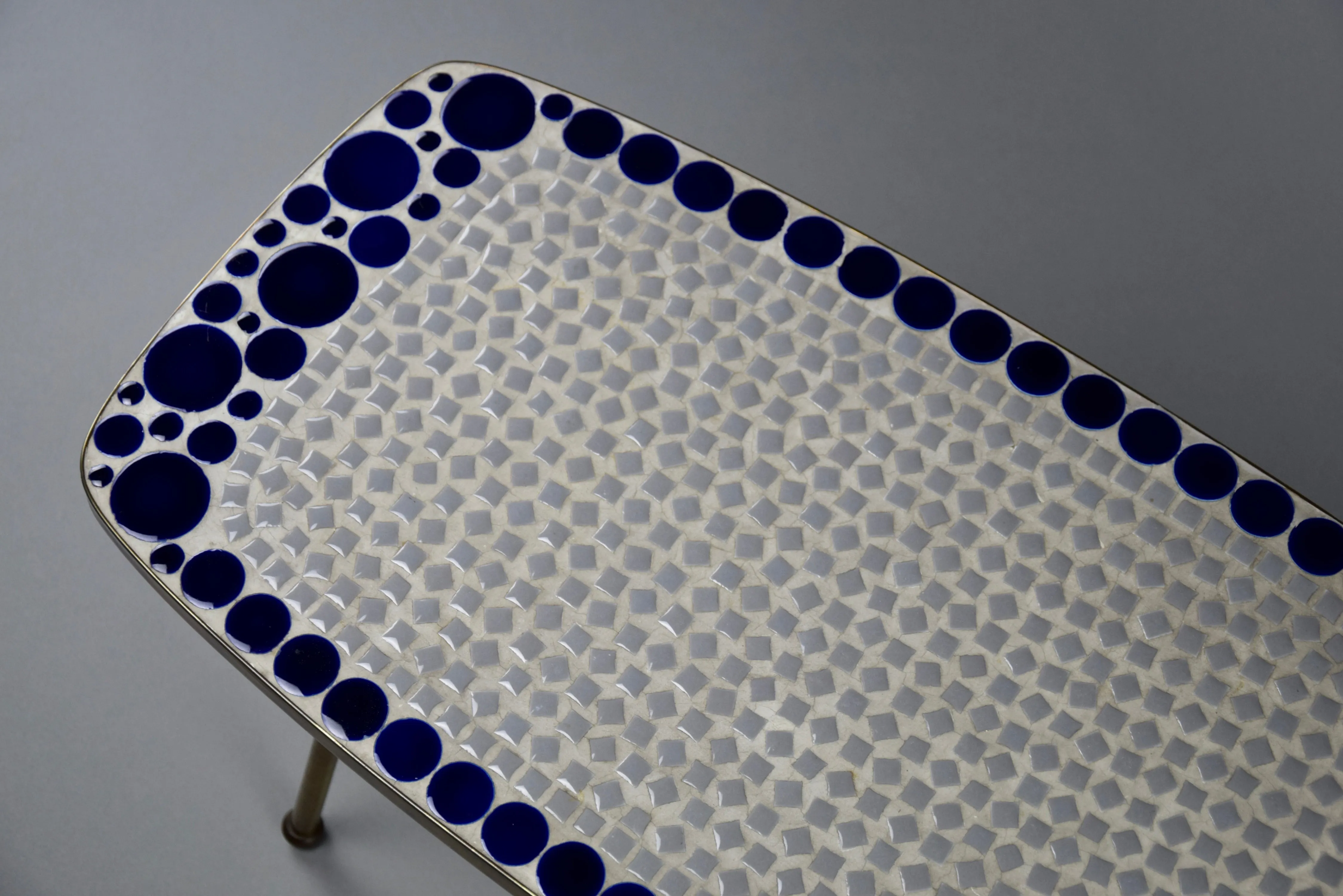 Grey and Blue Glass Mosaic Brass Mid-Century Modern Side Table