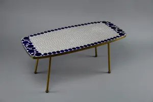 Grey and Blue Glass Mosaic Brass Mid-Century Modern Side Table