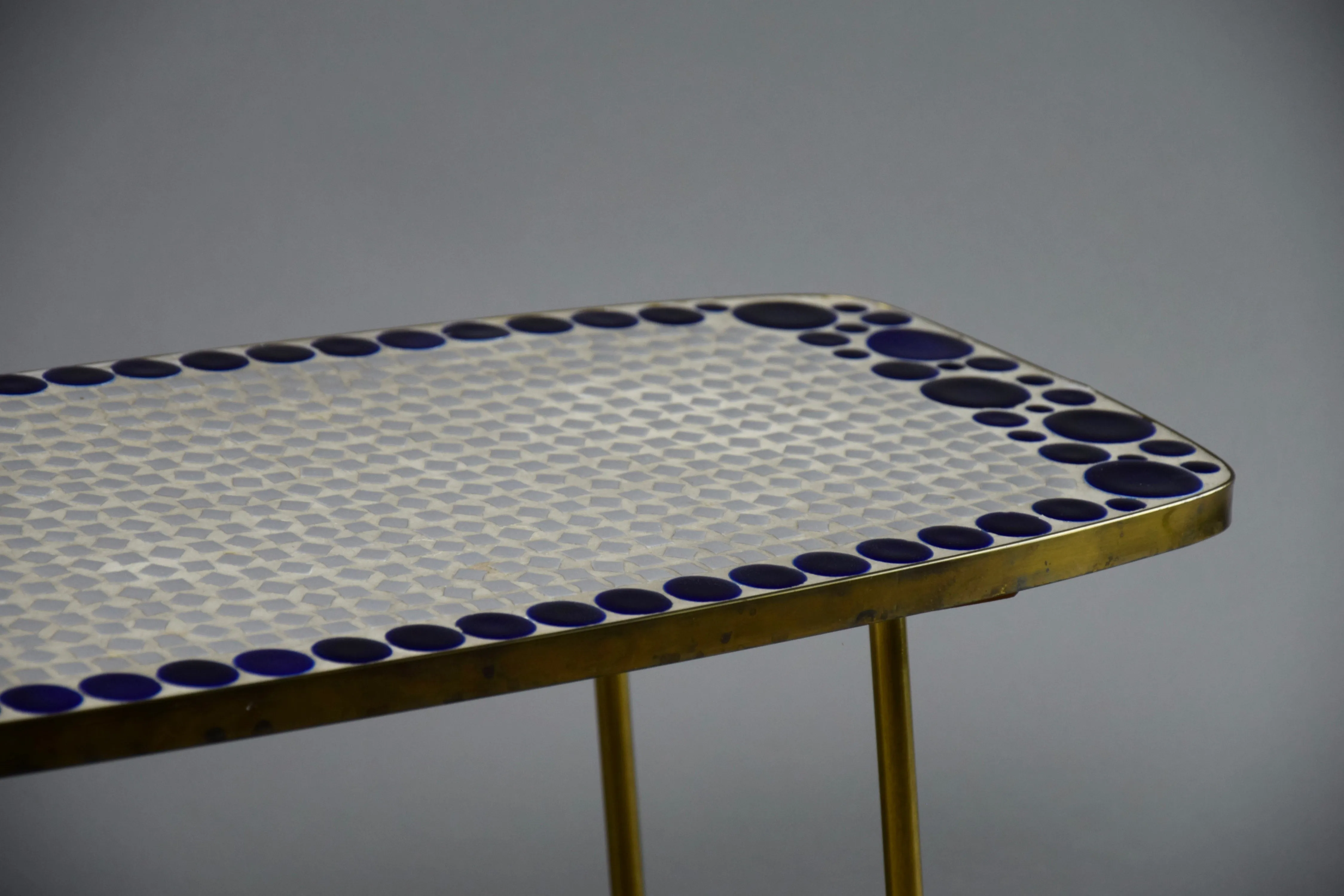 Grey and Blue Glass Mosaic Brass Mid-Century Modern Side Table