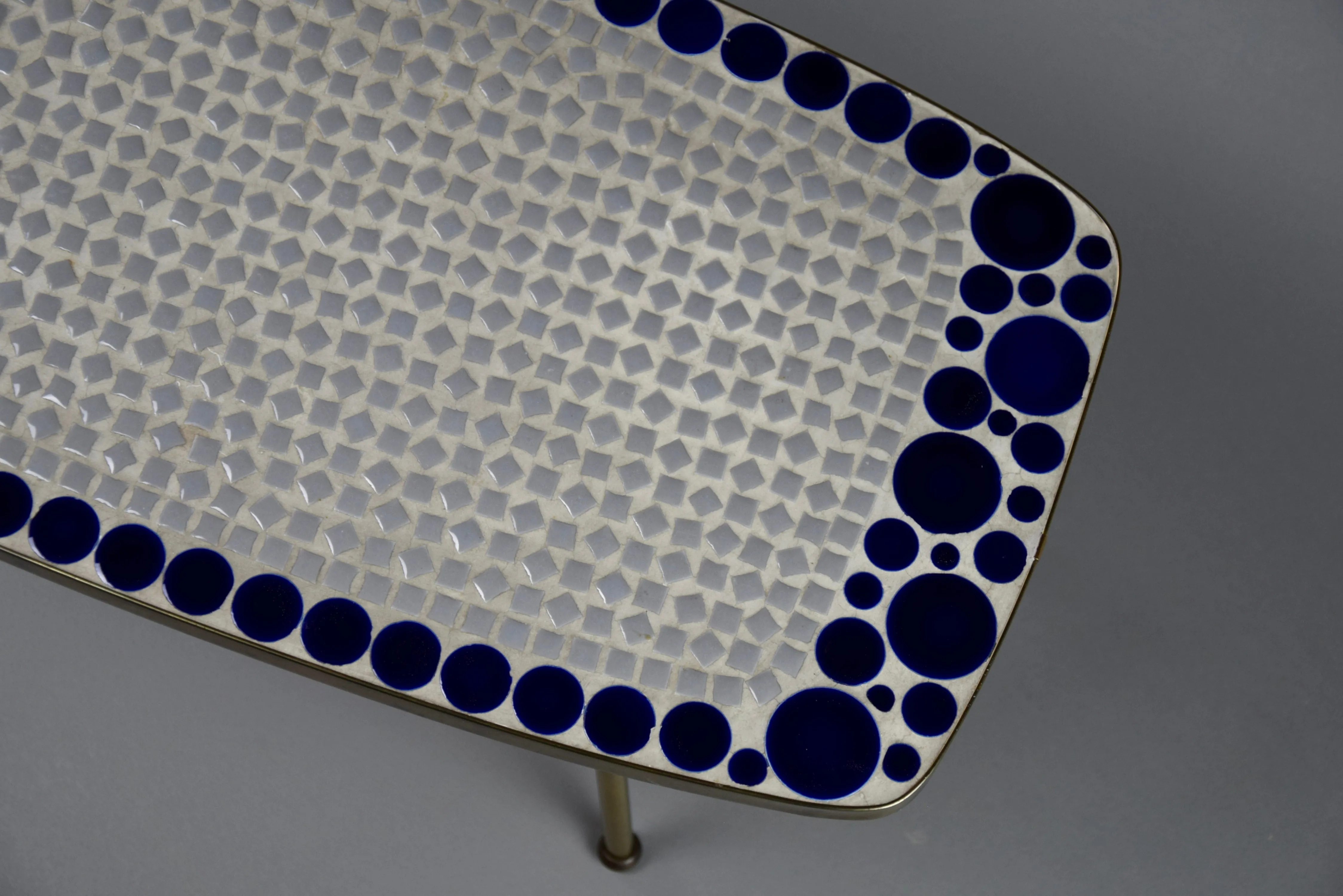Grey and Blue Glass Mosaic Brass Mid-Century Modern Side Table