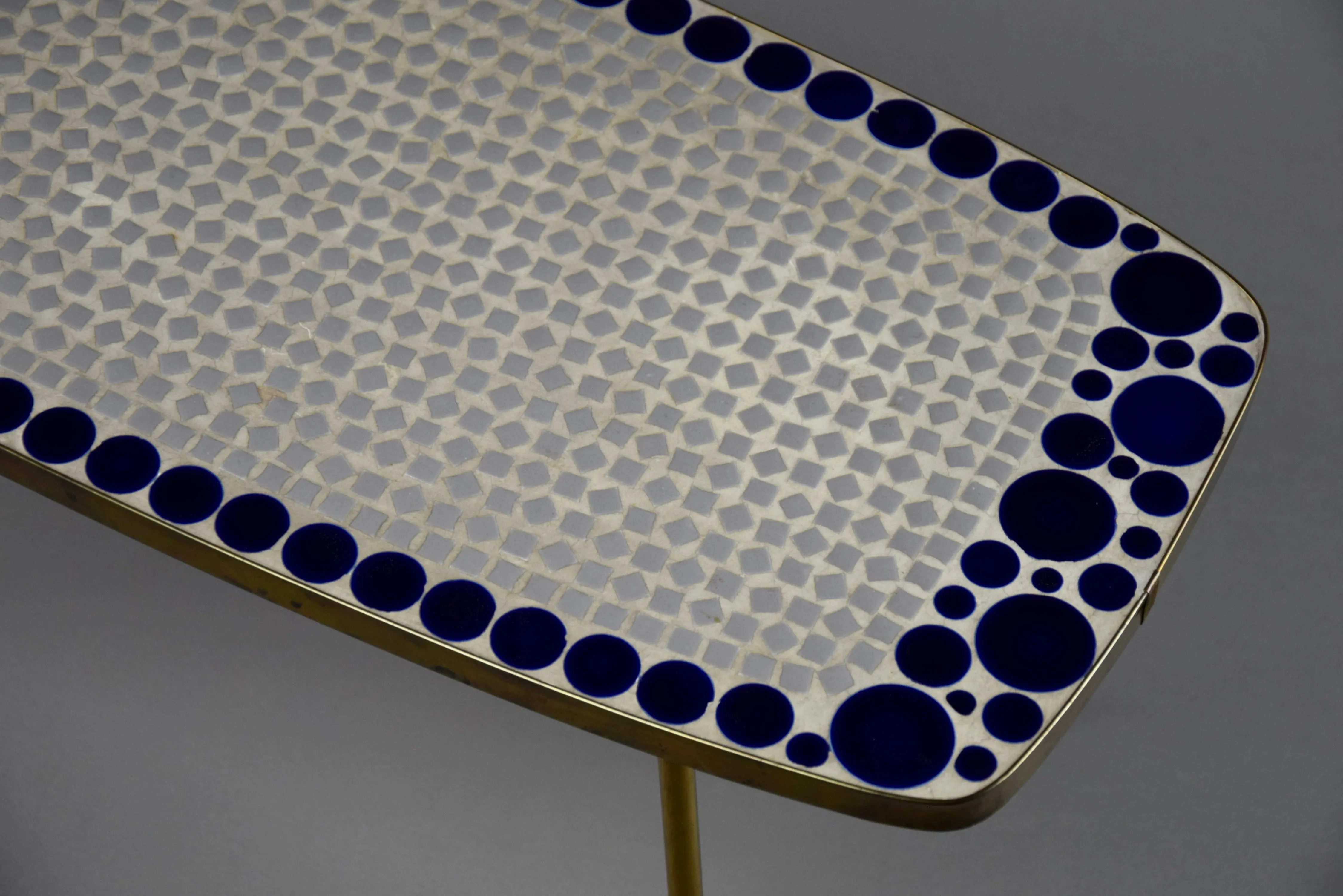 Grey and Blue Glass Mosaic Brass Mid-Century Modern Side Table