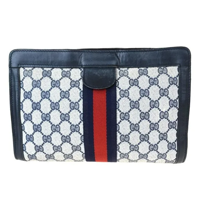 Gucci Guccissima And Navy G Print W Red Blue Leather Coated Canvas Clutch