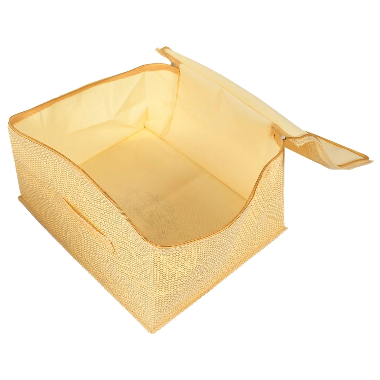 Heart Home Doli Printed Non-woven Foldable Underbed/Storage Bag/Wardrobe Organizer With Transparent Window- Pack of 4 (Gold)-50HH01813