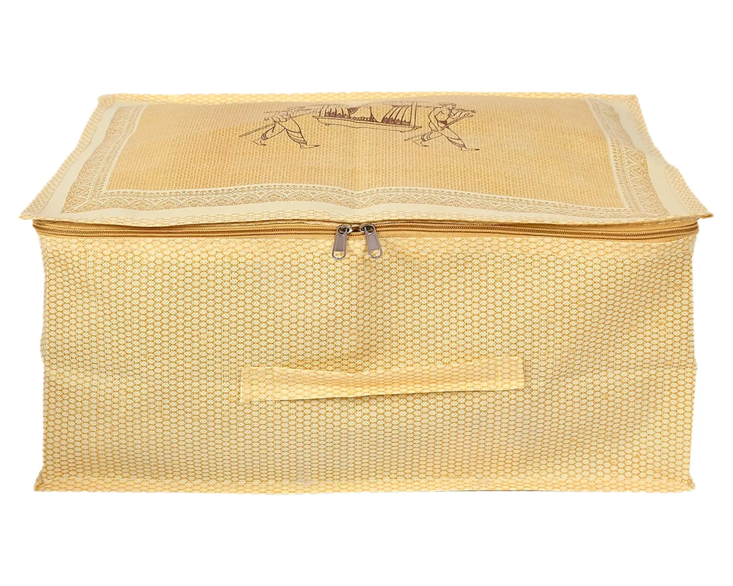 Heart Home Doli Printed Non-woven Foldable Underbed/Storage Bag/Wardrobe Organizer With Transparent Window- Pack of 4 (Gold)-50HH01813