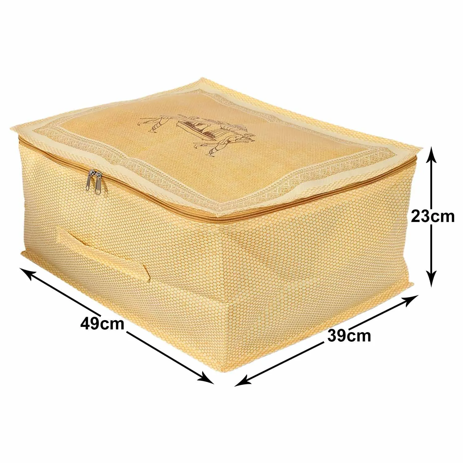 Heart Home Doli Printed Non-woven Foldable Underbed/Storage Bag/Wardrobe Organizer With Transparent Window- Pack of 4 (Gold)-50HH01813