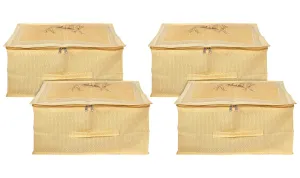 Heart Home Doli Printed Non-woven Foldable Underbed/Storage Bag/Wardrobe Organizer With Transparent Window- Pack of 4 (Gold)-50HH01813