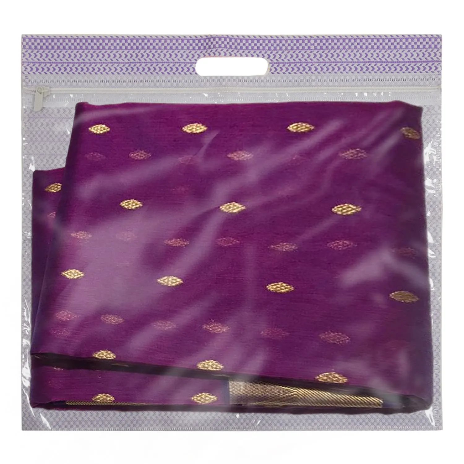 Heart Home Non-Woven Wardrobe Organizer/Gift Bags/Storage Bag For Store Saree, Lehenga, Suit With Transparent Window With Handle- Pack of 12 (Purple & Brown)
