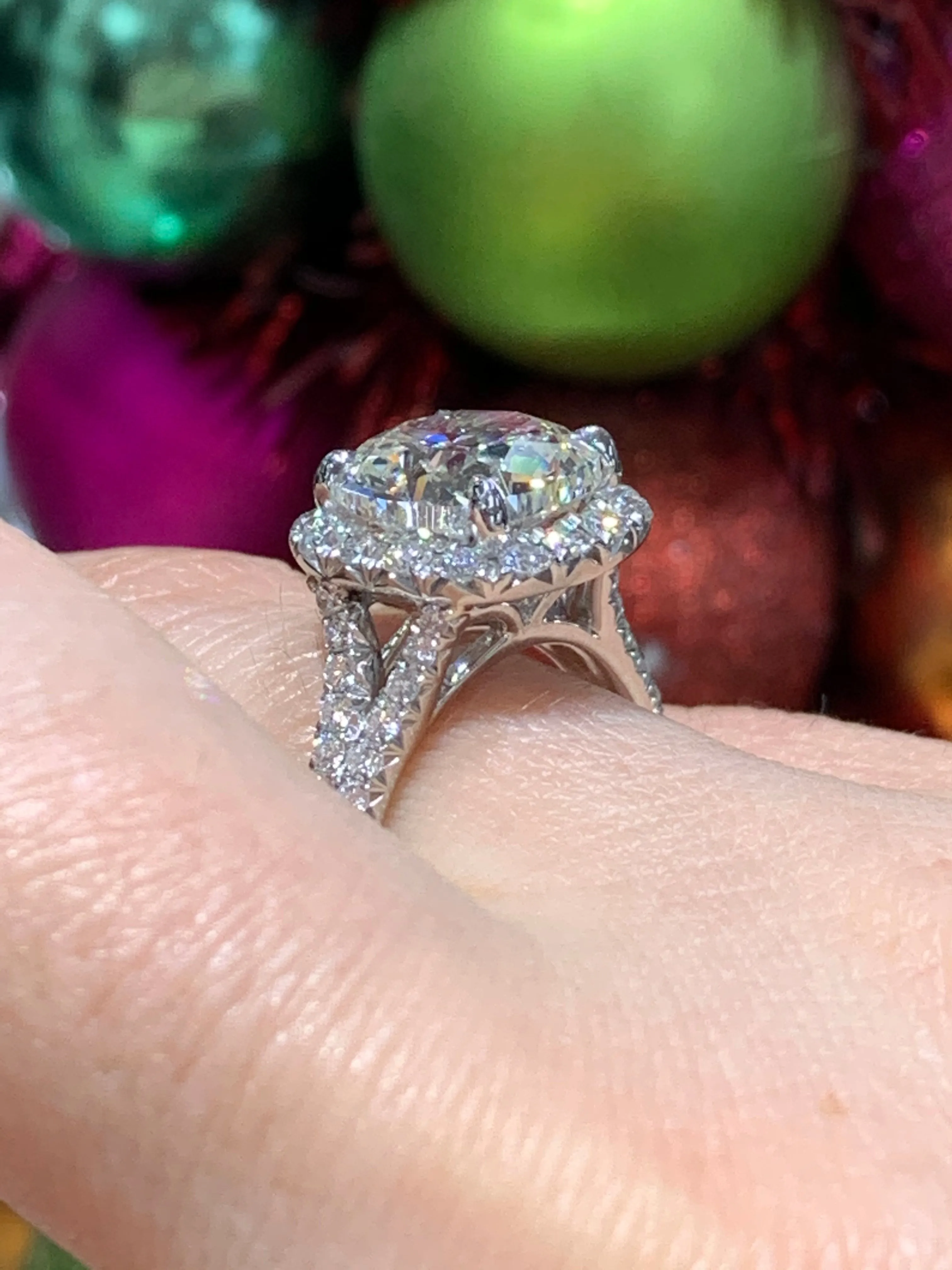 Henri Daussi Platinum Certified Diamond Engagement Ring With Cushion 4.97ct tw