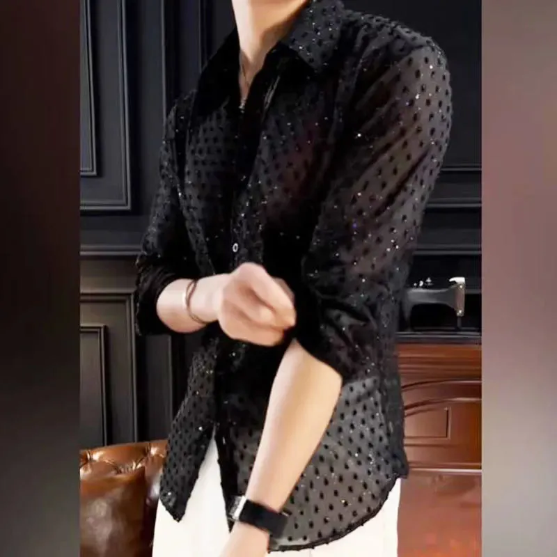 Hollow Mesh Lace Shirt