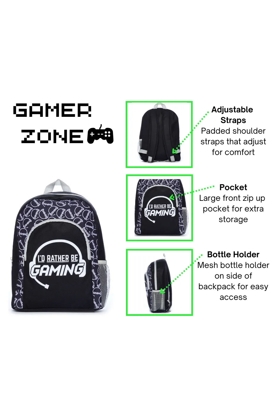 I'd Rather Be Gaming School Bag, Kids Boys Gamer Backpack
