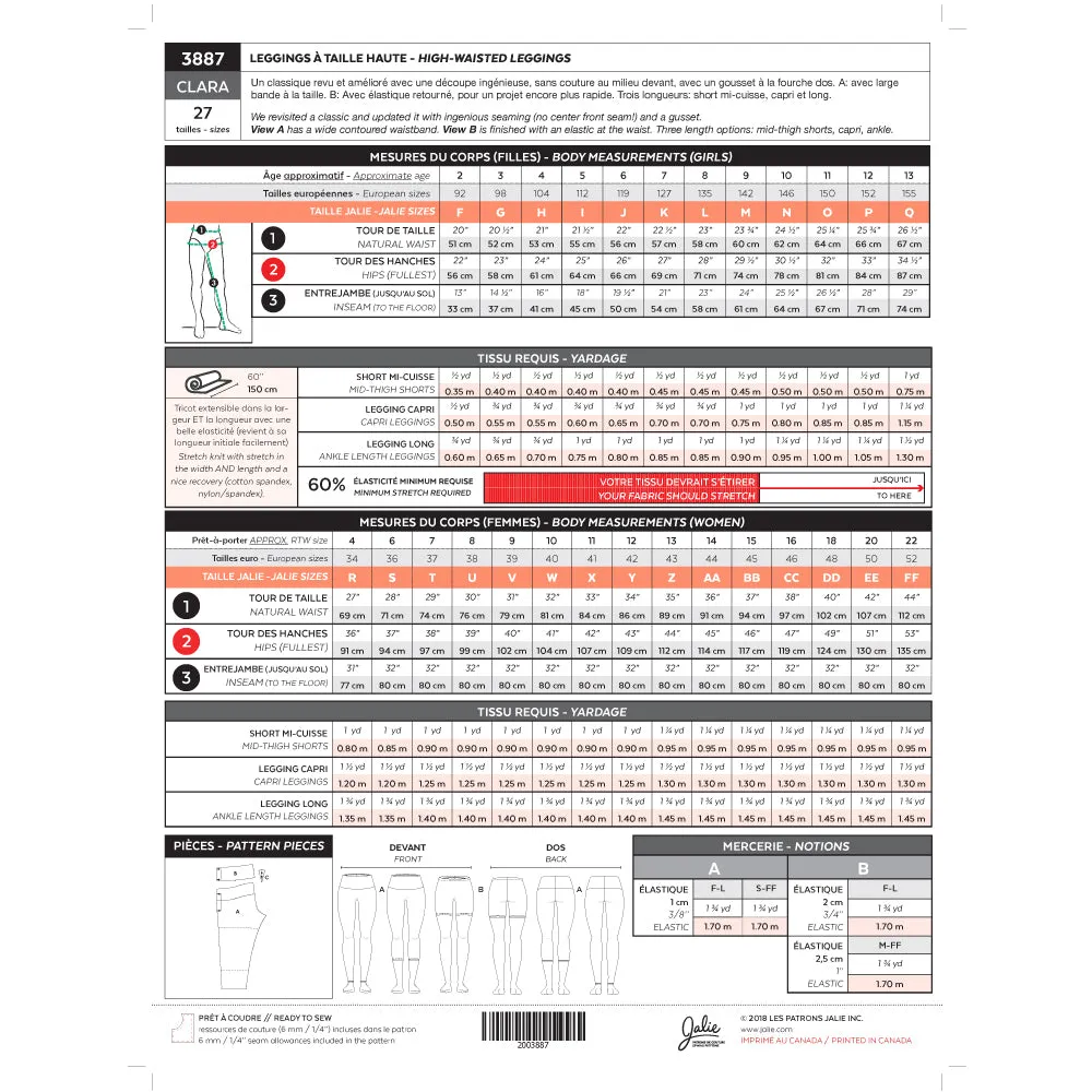 Jalie Pattern 3887 - CLARA High-waisted Leggings