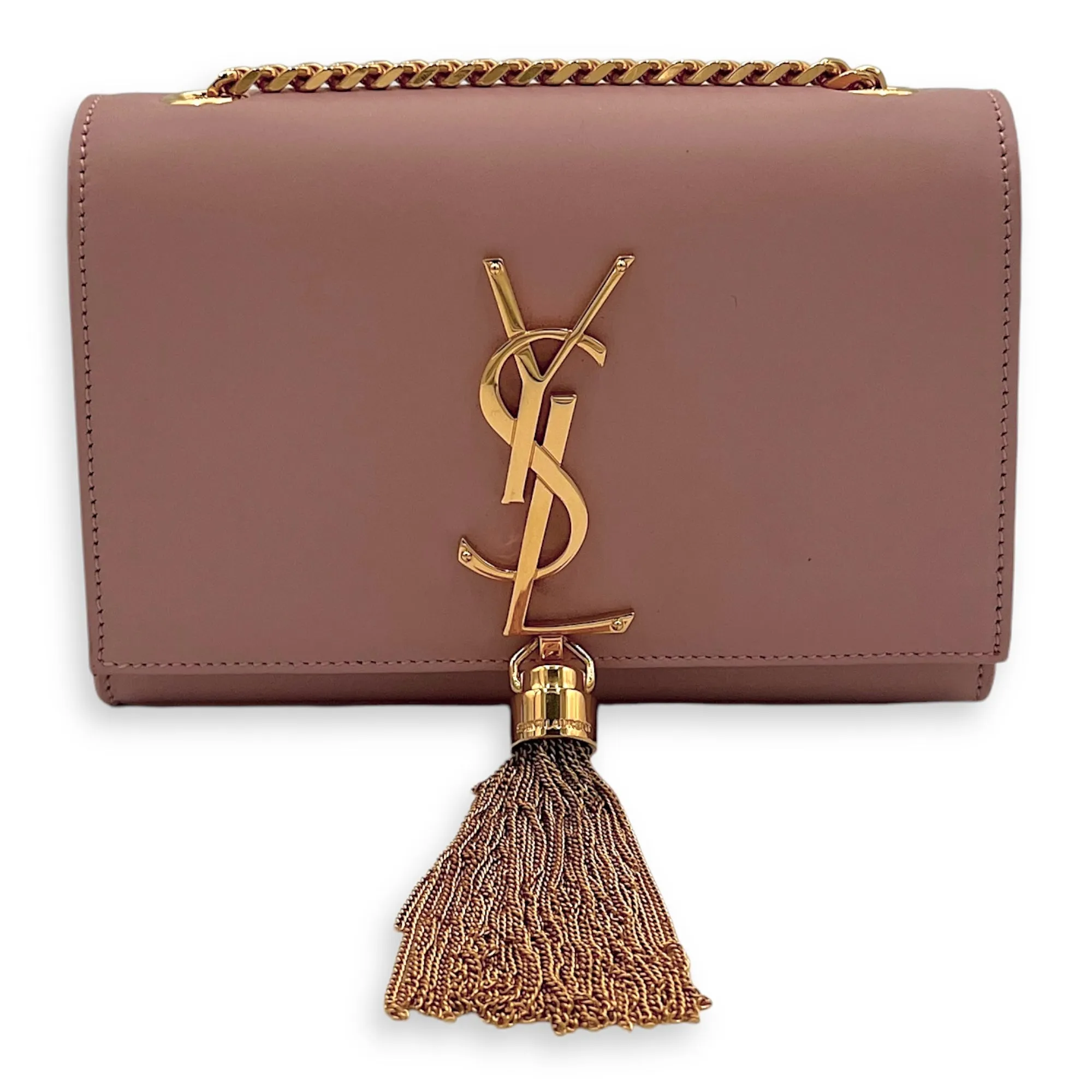 Kate Wallet On Chain Pink in Calfskin, Gold hardware