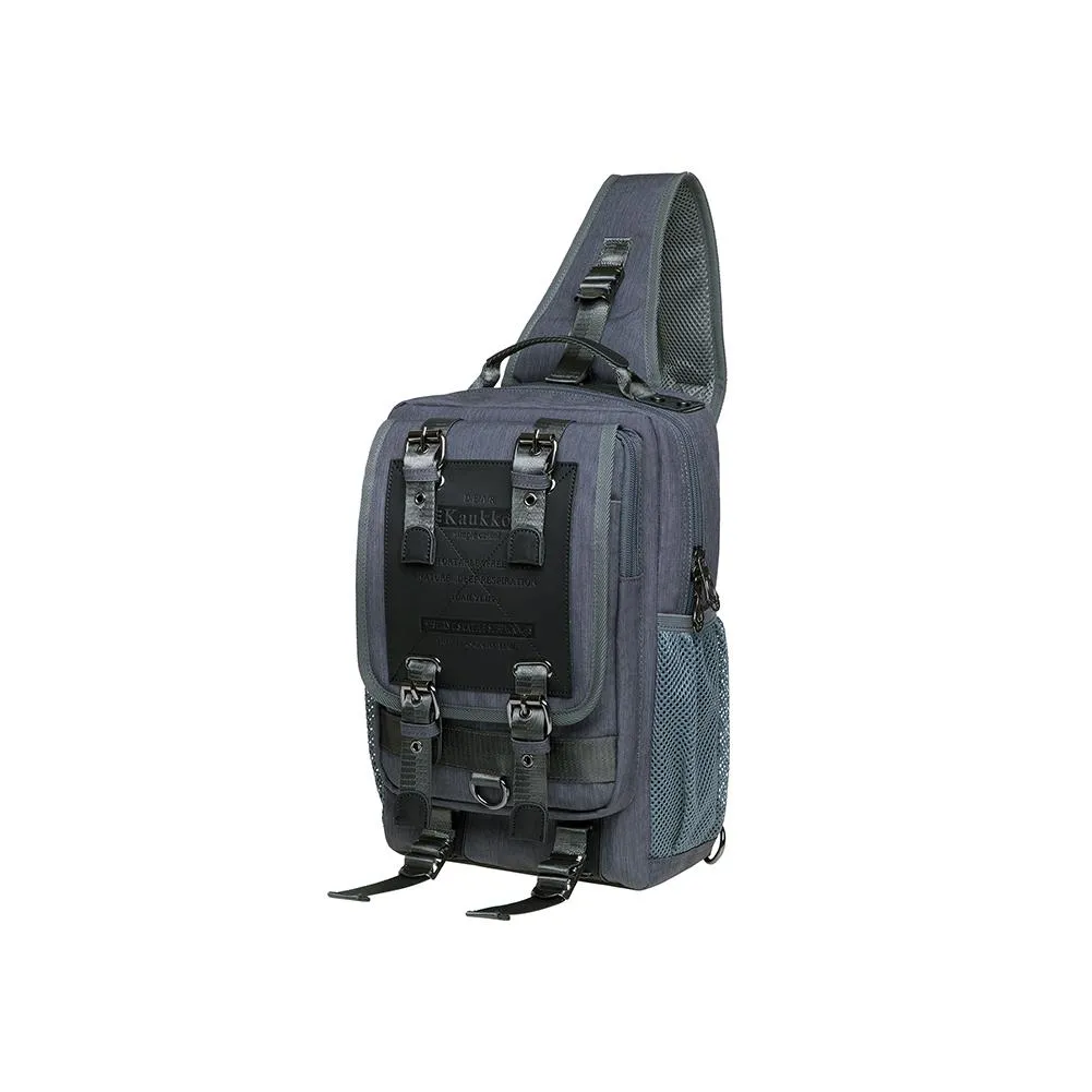 KAUKKO Canvas Crossbody Sling Bag Backpack for Cycling, Hiking, Camping, and Commuting, FD252-1 ( Grey )