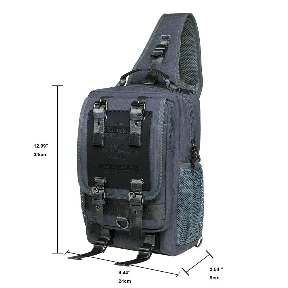 KAUKKO Canvas Crossbody Sling Bag Backpack for Cycling, Hiking, Camping, and Commuting, FD252-1 ( Grey )