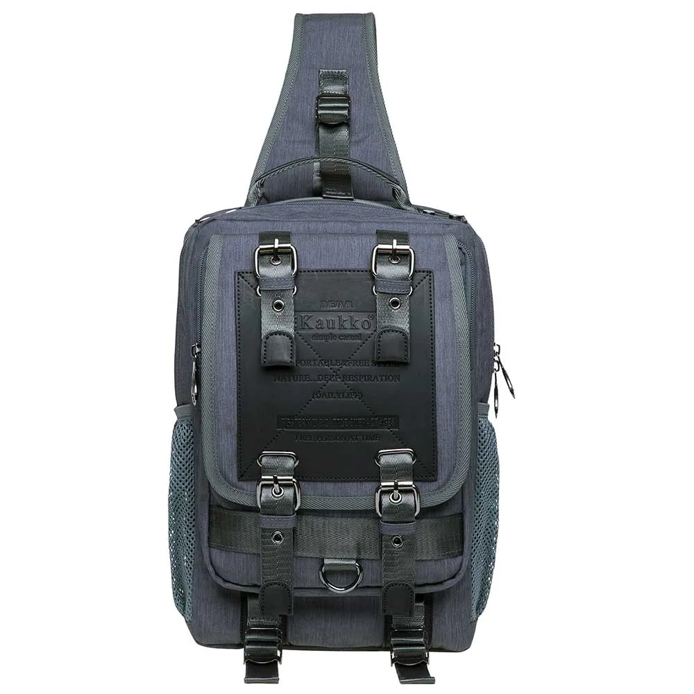 KAUKKO Canvas Crossbody Sling Bag Backpack for Cycling, Hiking, Camping, and Commuting, FD252-1 ( Grey )