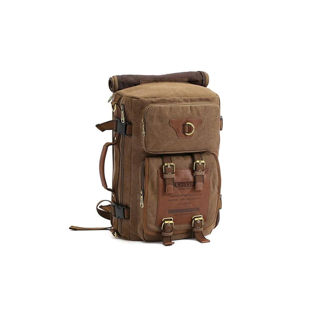 KAUKKO Vintage Canvas Backpack Handbag Shoulder Bag Multi-purpose Outdoor Travel Men Backpack, 22L ( Khaki )