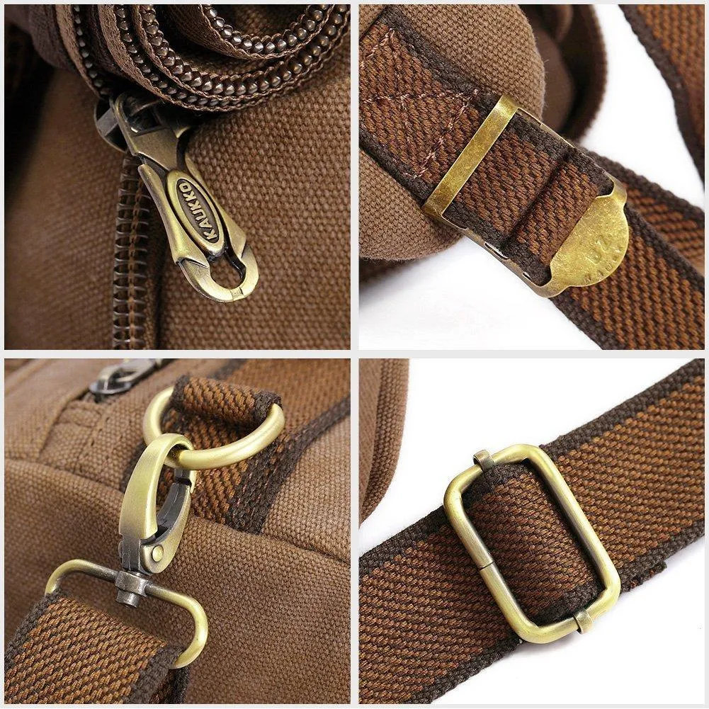 KAUKKO Vintage Canvas Backpack Handbag Shoulder Bag Multi-purpose Outdoor Travel Men Backpack, 22L ( Khaki )
