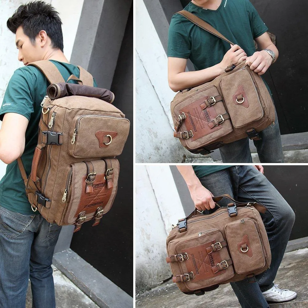 KAUKKO Vintage Canvas Backpack Handbag Shoulder Bag Multi-purpose Outdoor Travel Men Backpack, 22L ( Khaki )