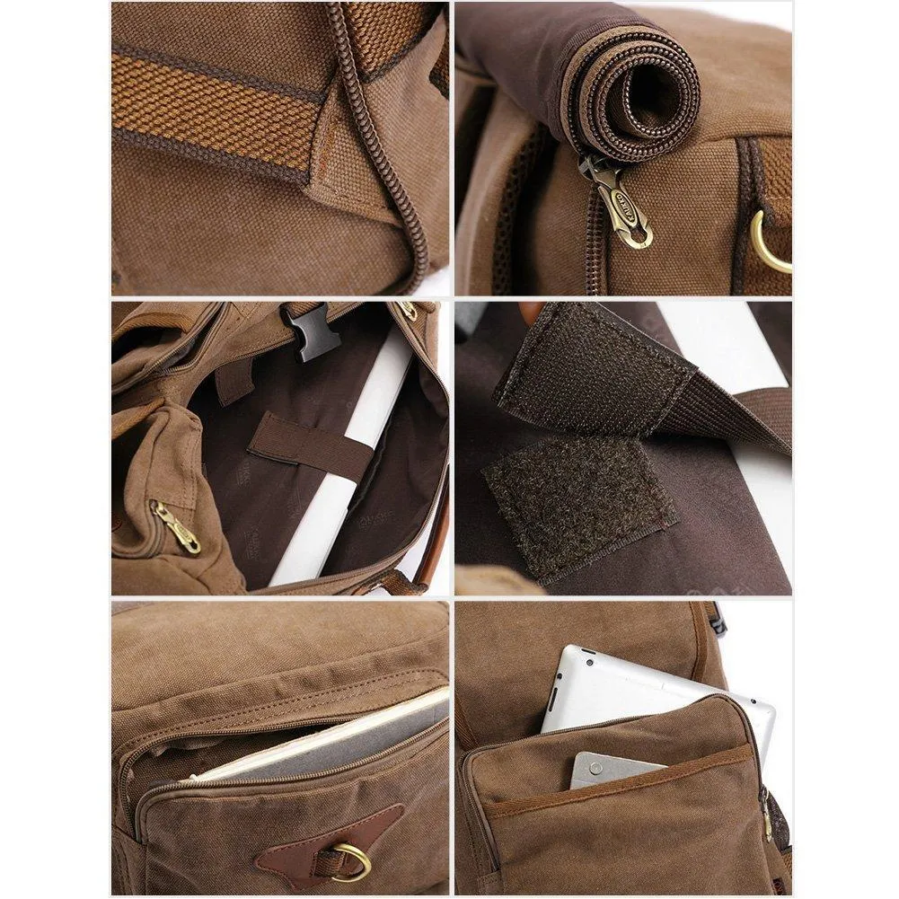 KAUKKO Vintage Canvas Backpack Handbag Shoulder Bag Multi-purpose Outdoor Travel Men Backpack, 22L ( Khaki )