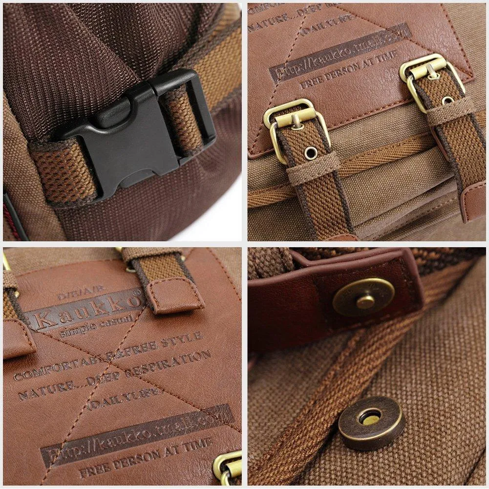 KAUKKO Vintage Canvas Backpack Handbag Shoulder Bag Multi-purpose Outdoor Travel Men Backpack, 22L ( Khaki )