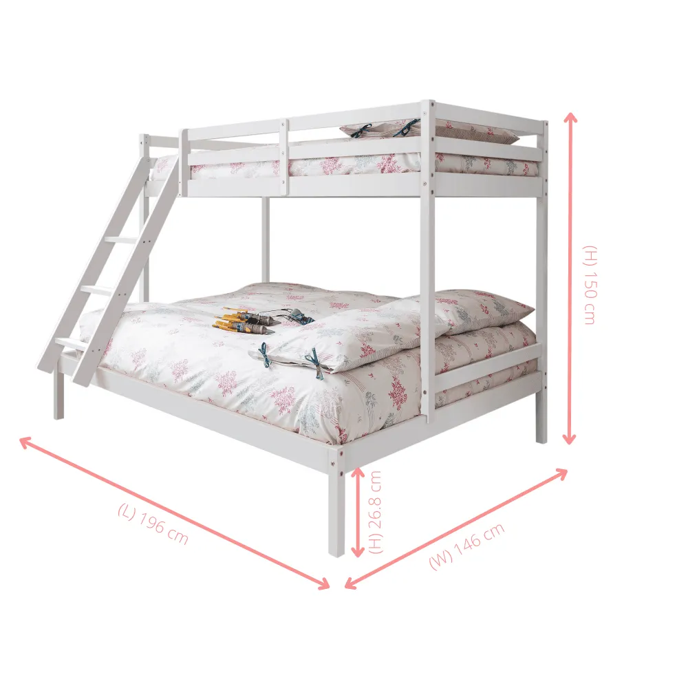 Kent Triple Bunk Bed with Single and Double Bed in Classic White