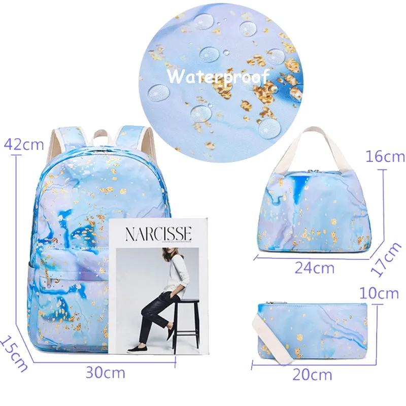 Kids Backpack With Lunch Box School Backpacks - Blue Purple Pink Book Bags For Boys Girls Teen Set With Lunch Box Pencil Case Casual Daypacks