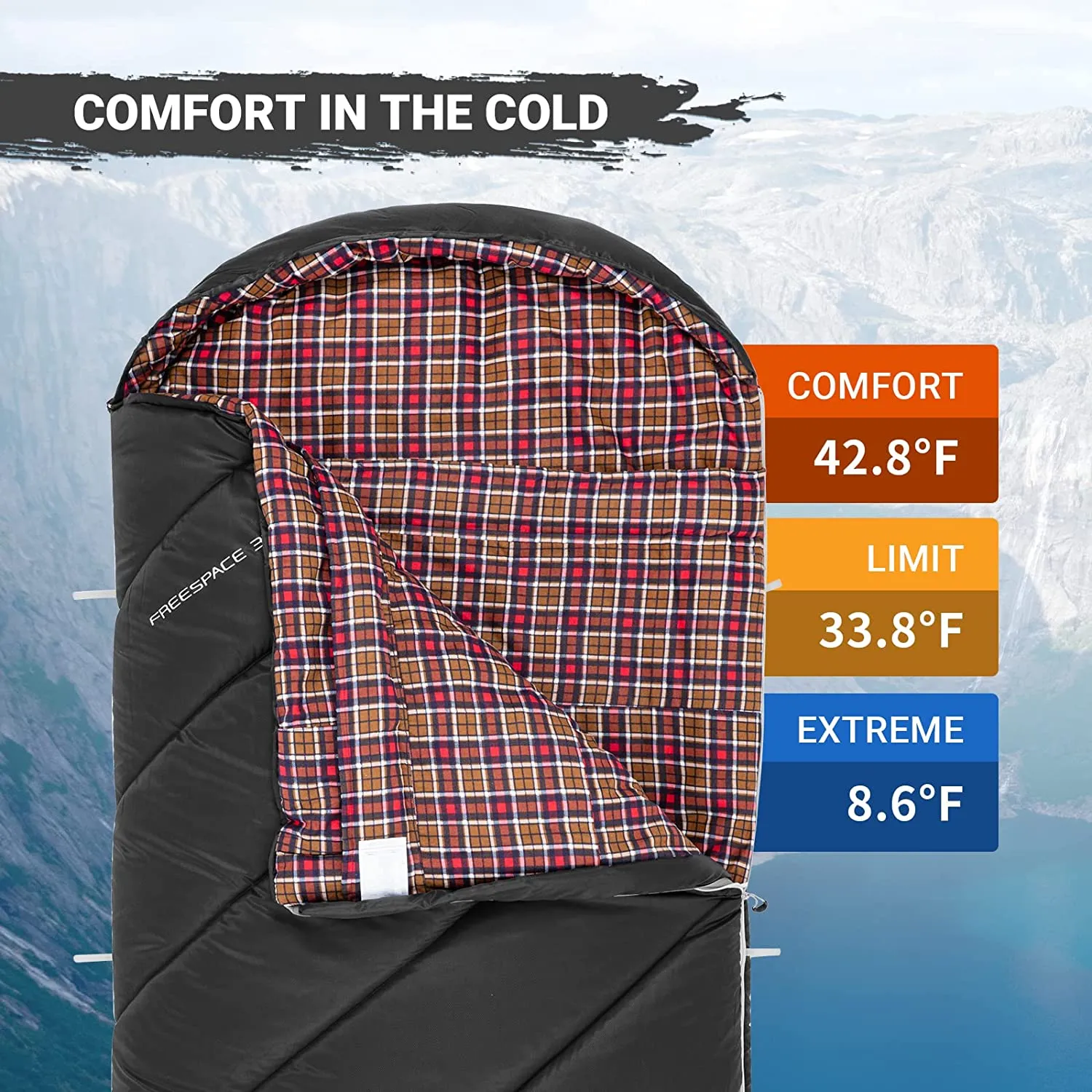 Kingcamp Teen Sleeping Bag for Kids Boys Girls Youth Cotton Flannel Lined Sleeping Bag for Backpacking Hiking Camping 20 Degree Sleeping Bag Lightweight & Waterproof