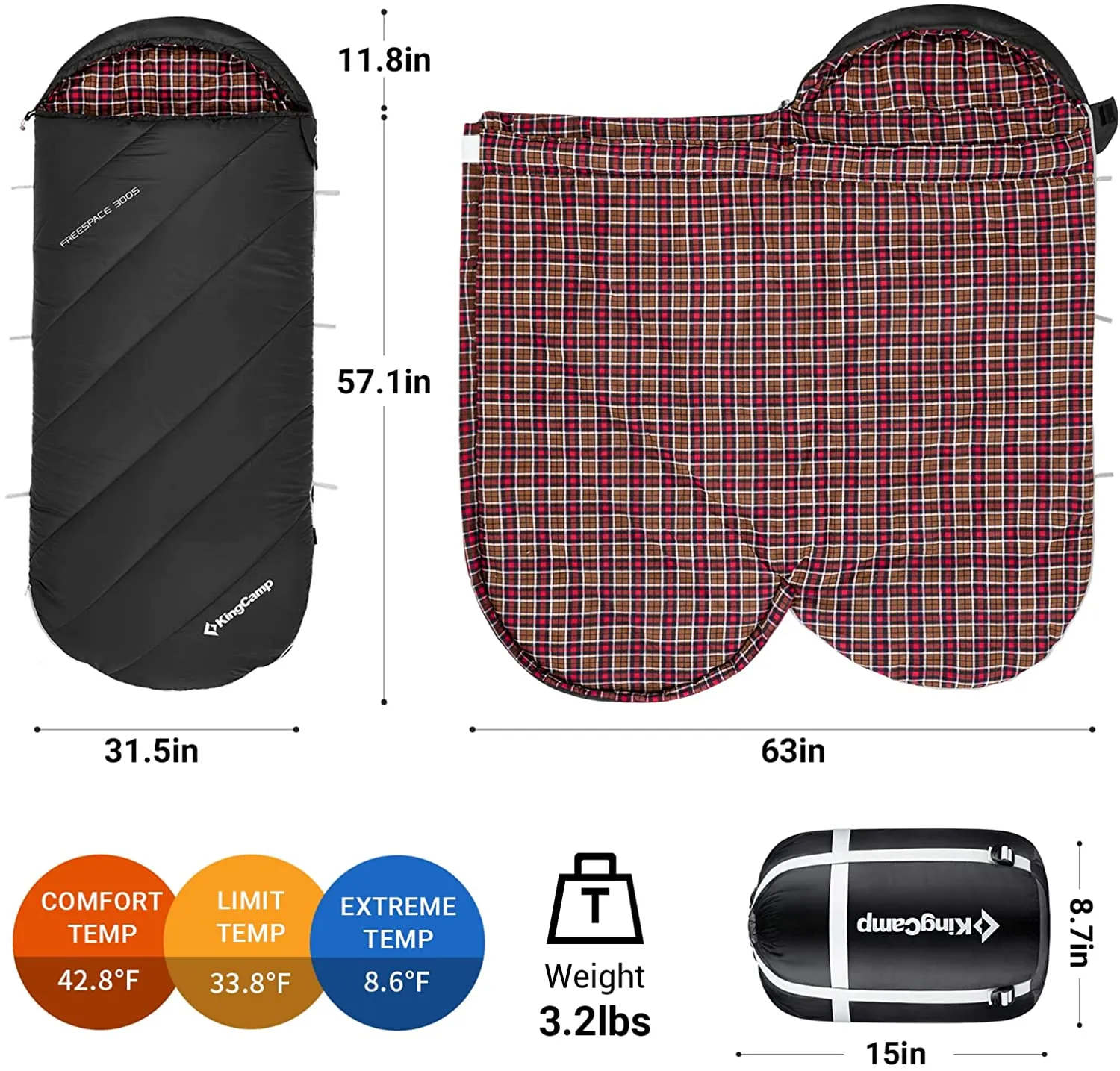 Kingcamp Teen Sleeping Bag for Kids Boys Girls Youth Cotton Flannel Lined Sleeping Bag for Backpacking Hiking Camping 20 Degree Sleeping Bag Lightweight & Waterproof