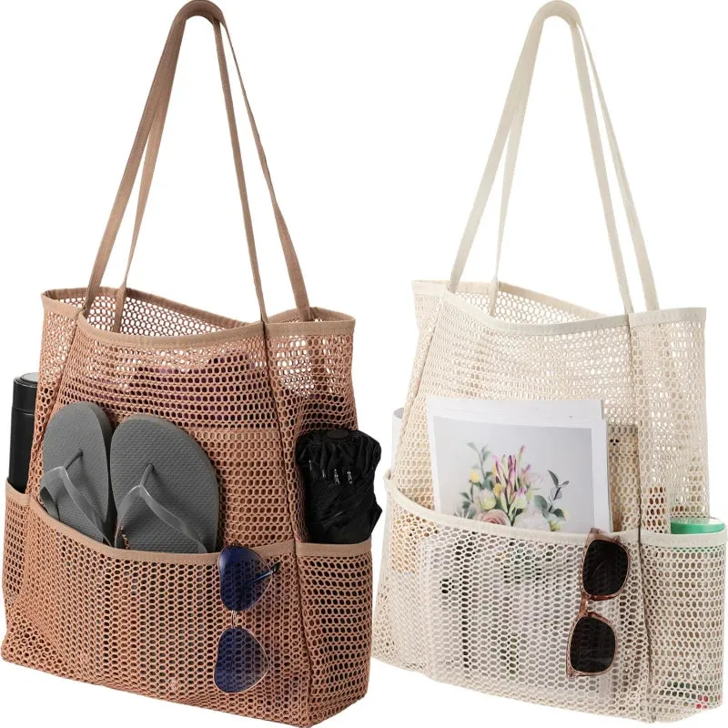 Lazy Mesh Beach Bag Multi Pockets Summer Beach Bag for Towels