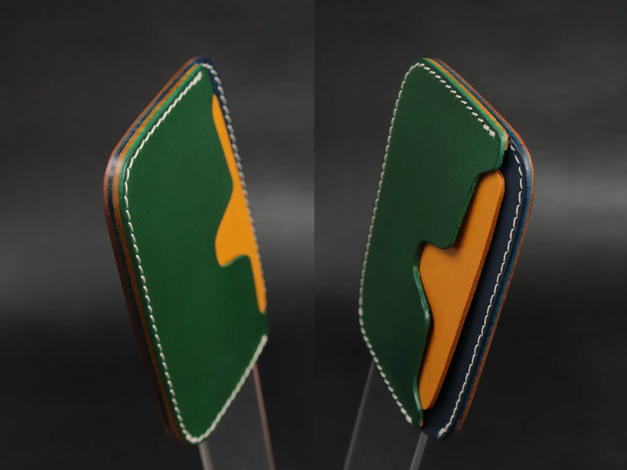 Leather Card Wallet [LC-GYNBr] - LAYERS SERIES - Card Holder - Premium Italian Veg-Tanned Leather - Personalized Stamp - Handcrafted in USA