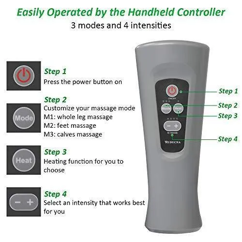 Leg Compression Massager Foot and Calf Massager Machine with Optional Heat 3 Modes 4 Intensities Handheld Controller for Feet, Legs, Calves Muscle Relaxation - Home and Office Use