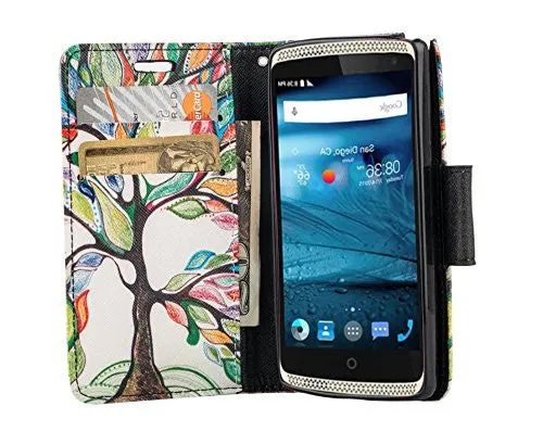 LG Leon LTE Case | Lg Tribute 2 Case | LG Power | LG Sunset | LG Destiny | LG Risio Case, Wallet Case, Wrist Strap [Kickstand] Pu Leather Wallet Case with ID & Credit Card Slots - Vibrant Tree