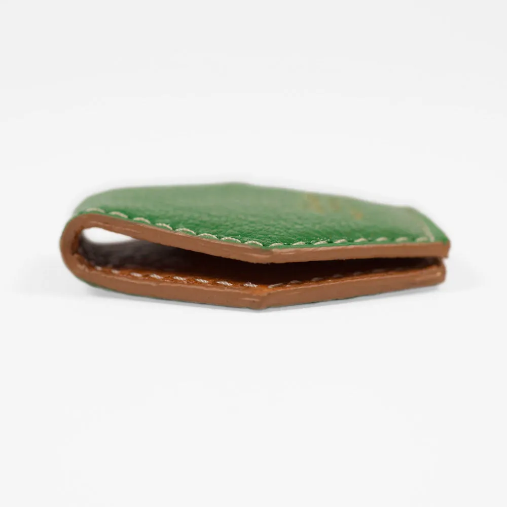 Magnetic money clip, Vert Vif green goatskin