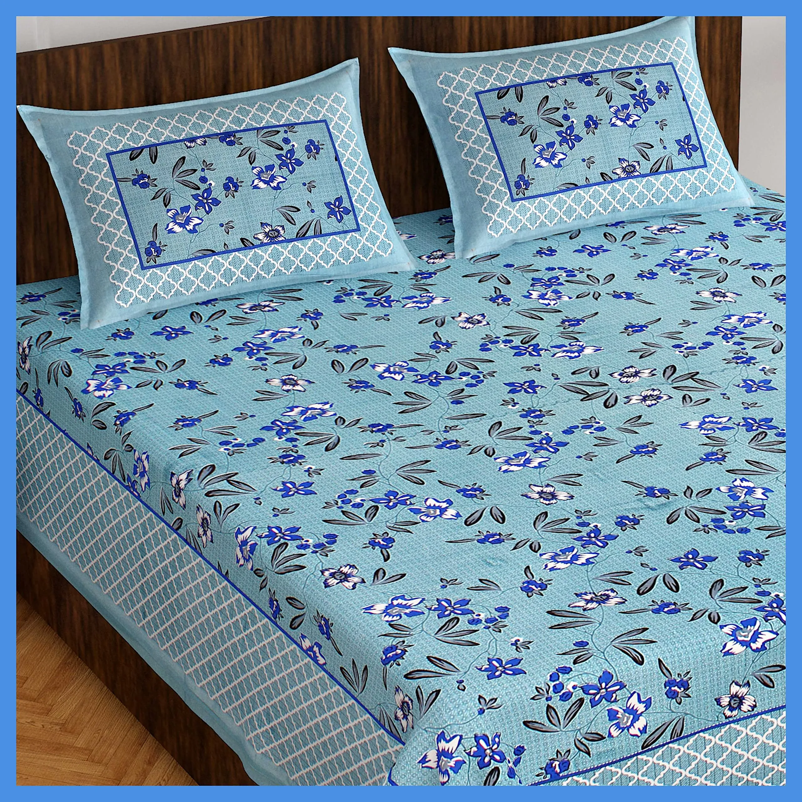 Meejoya Cotton Rajasthani Jaipuri Traditional King Size Double Bed Bedsheet with 2 Pillow Covers - Jaipuri_50
