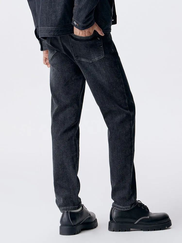 Men's denim blue and gray fitted pants