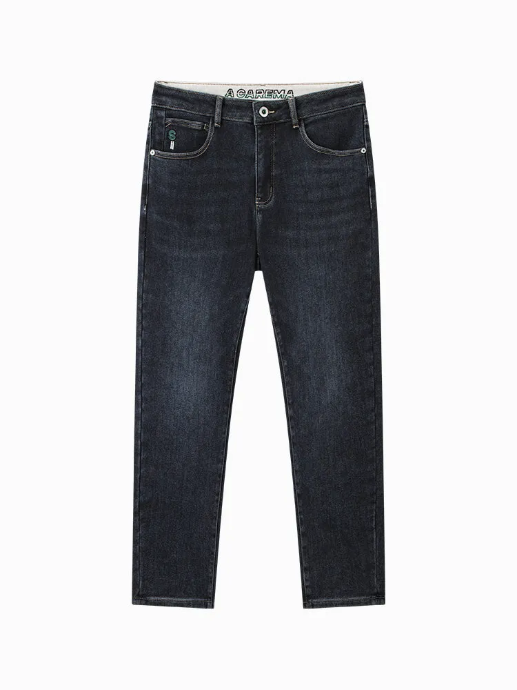 Men's denim blue and gray fitted pants