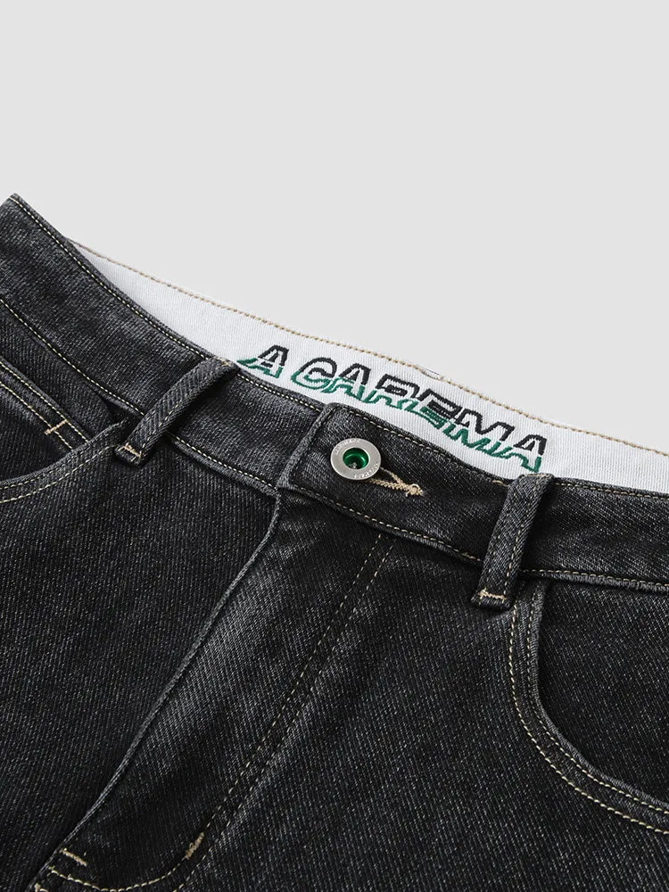 Men's denim blue and gray fitted pants