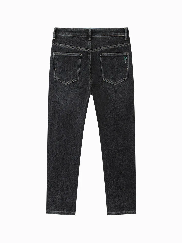 Men's denim blue and gray fitted pants