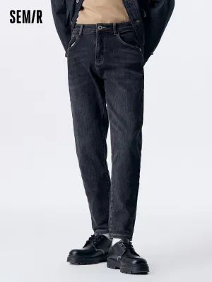 Men's denim blue and gray fitted pants