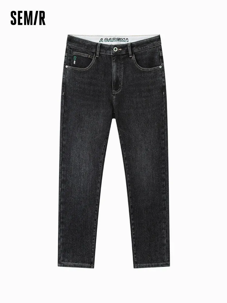 Men's denim blue and gray fitted pants